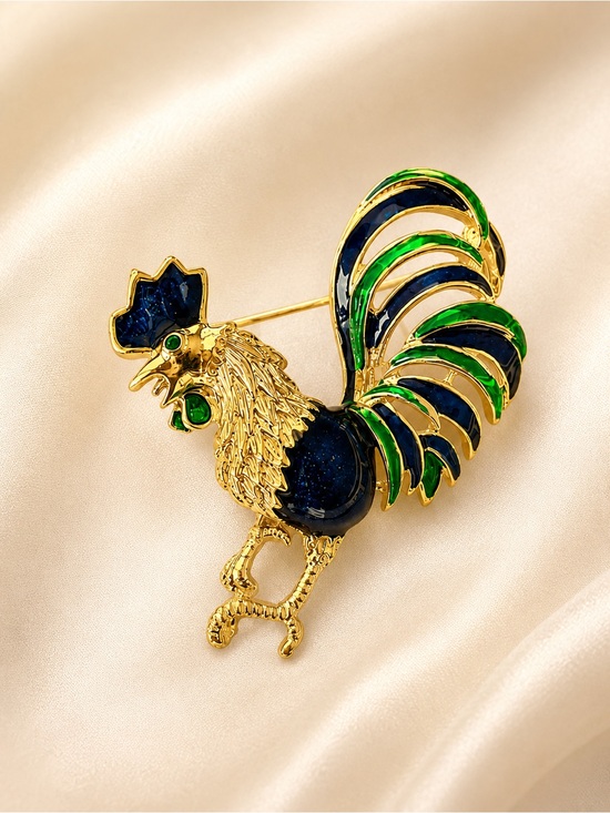 Gerry’s Jewelry - Vintage Brooch Pin Enamel Rooster Gold Rhinestone